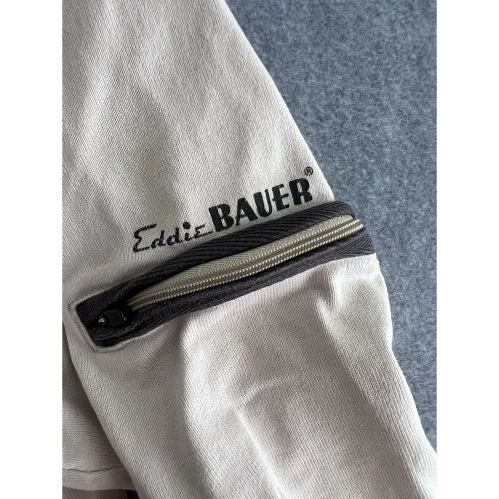 Eddie Bauer Mock Neck 100% Cotton L Long Sleeve Mens Shirt Beige Tan Putty Zip